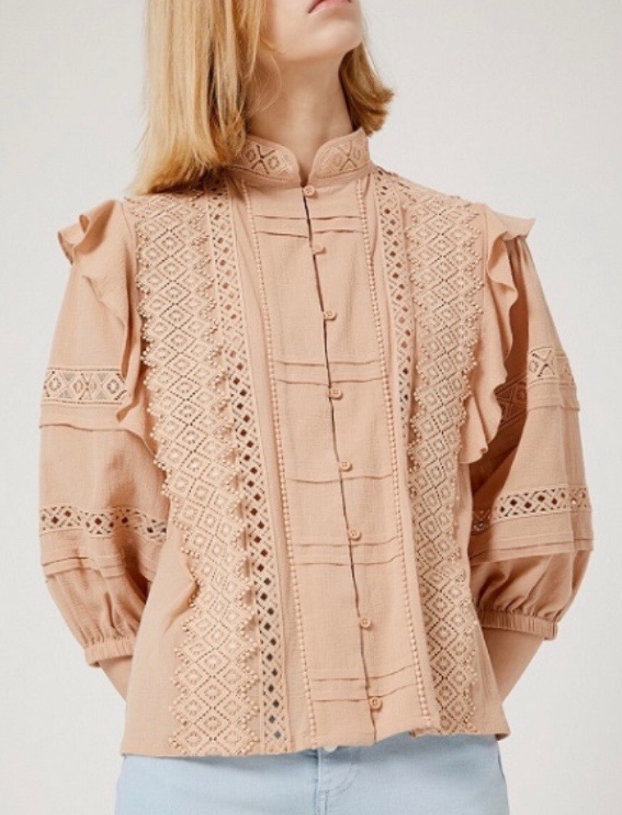 IRO High Fashion Redona Blush Pink Lace Blouse Top Womens