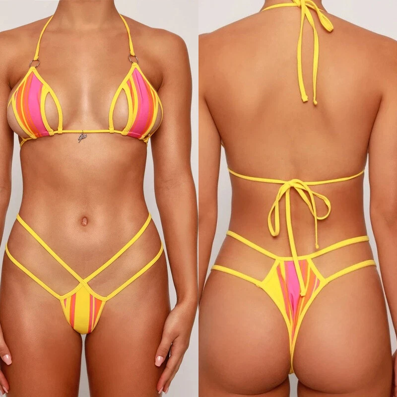 Costume da bagno donna sexy micro bikini set cravatta laterale perizoma perizoma brasiliano - Immagine 3 di 4