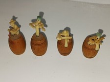 MINIATURE Vintage CELLULOID HILBILLY BAND on BARRELS / LOT of 4 - JAPAN