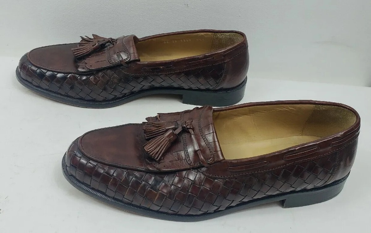 Johnston & Murphy Mens 10 M Brown Italian Leather Tassle Weave Loafers Shoes Men main image 3