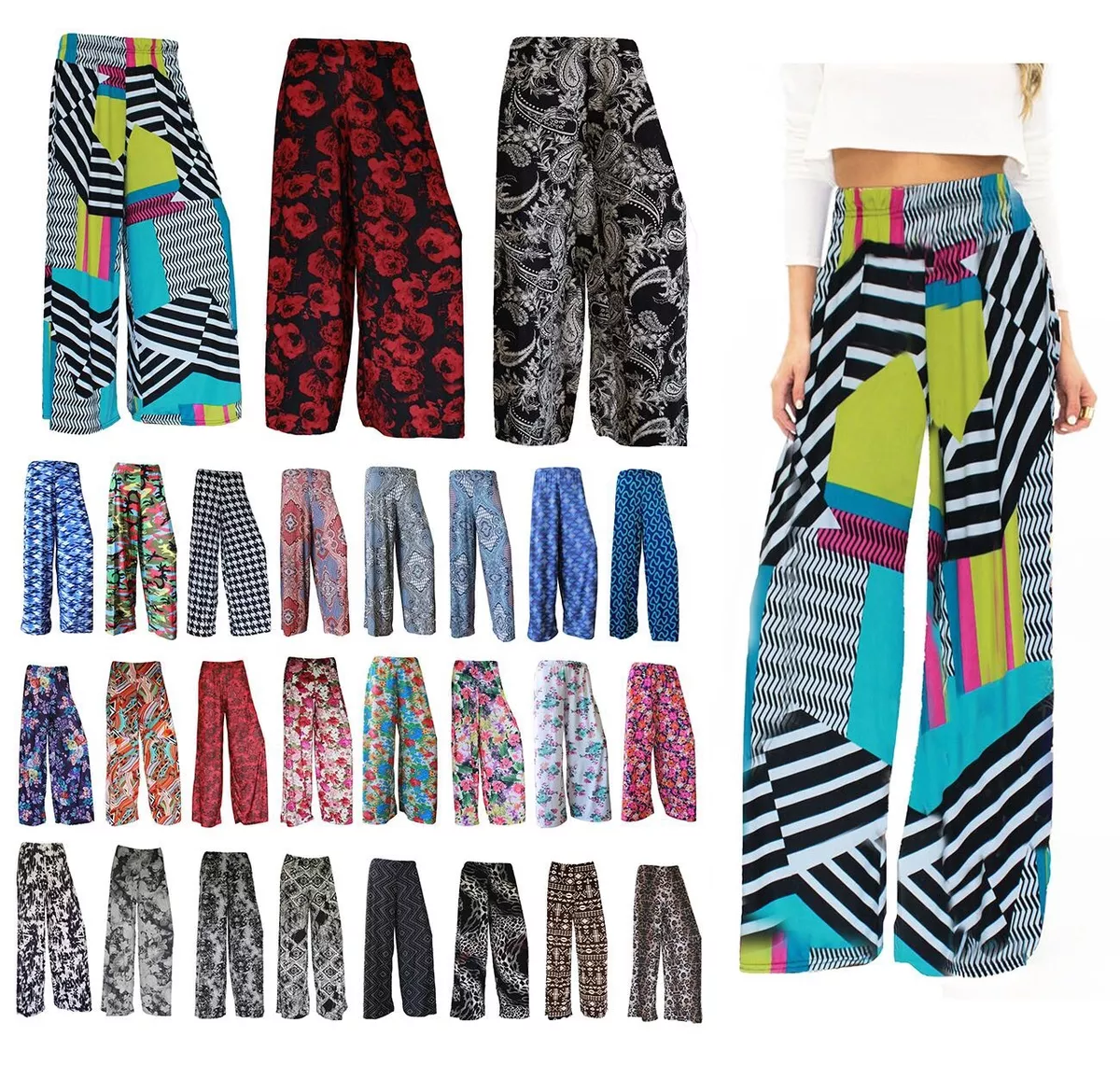 NEW FLORAL PRINT PALAZZO TROUSERS SUMMER LADIES WIDE LEG PANTS PLUS SIZE 8