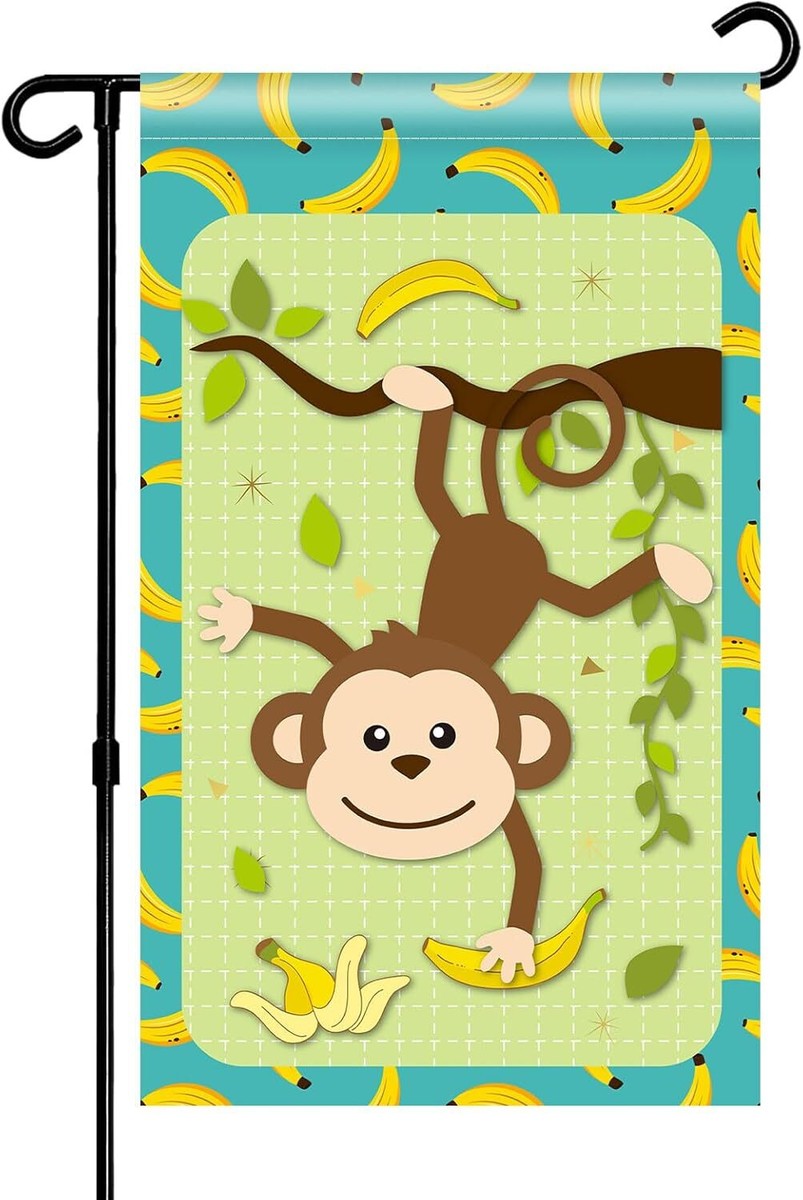 Monkey Garden Flag - Animal Zoo Theme Party Door Sign - Welcome
