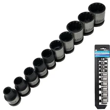 BlueSpot 10Pcs Spline Socket Set 12 Point Metric & SAE Sockets 3/8" Drive