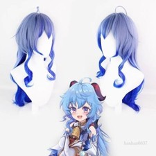 Genshin Impact Ganyu Cosplay Costume Wigs for Women Blue Gradient Curly Hair Wig