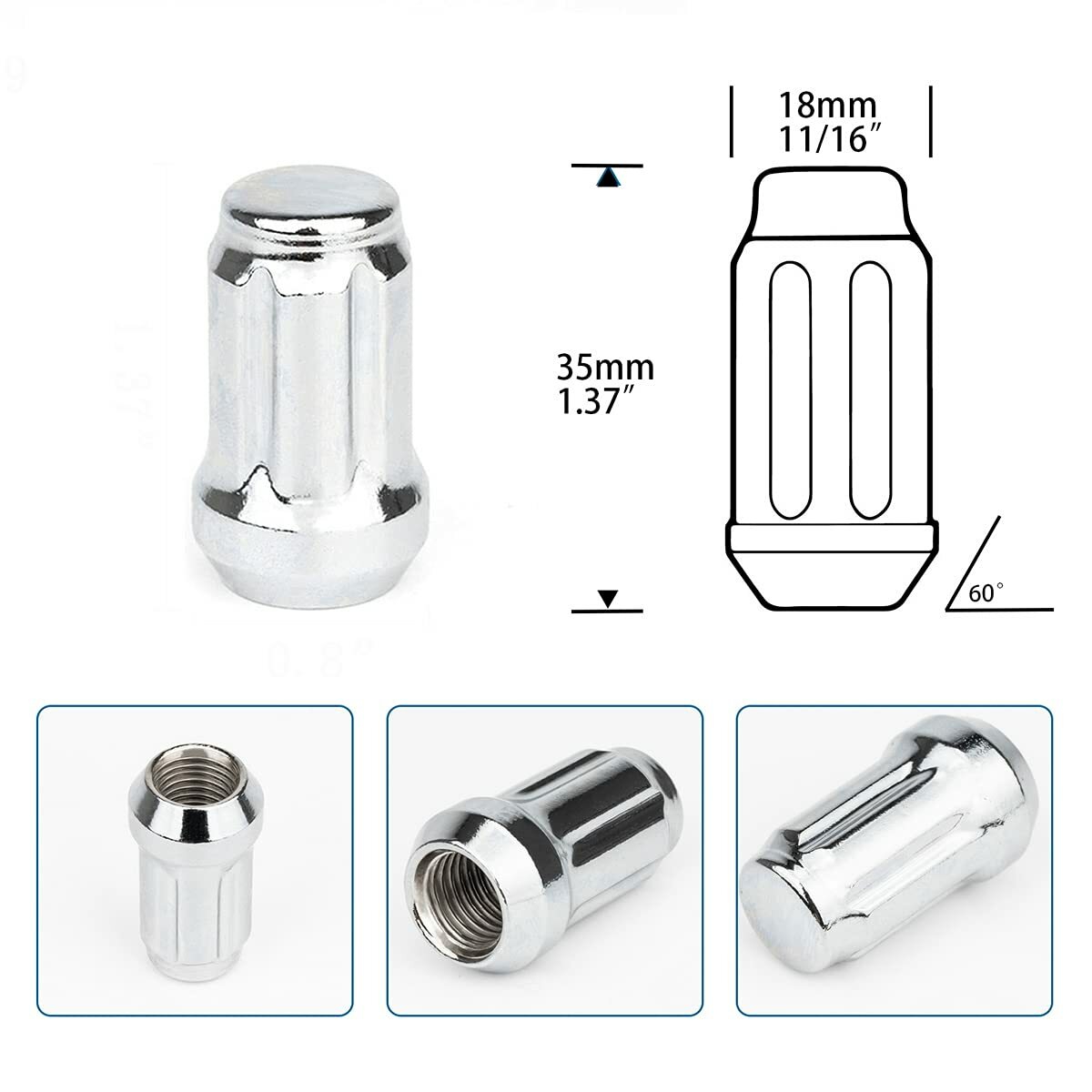 鮎 G-LINEⅡ 0.25 20 Chrome Spline Lug Nuts 12x1.25 For Infiniti G35 G37 Q50
