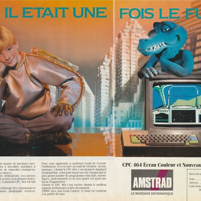 VTG 1987 Amstrad CPC 464 Computer Original French 2-Pg Print Ad 42x28cm TLT45