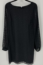 Ann Taylor 12 Women Tunic Little Black Dress Long Sleeve Sheer Dot Women New B37