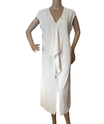 zara white beach dress Womens Medium Ruffle Front Cover up NWOT shoulder design Night party Cordero7-OM0173-07-QG15-408-261a SIZE:XXL