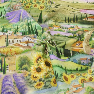Stoff Meterware Landschaft Provence Lavendel Halb Panama Kissen Deko Vorhang