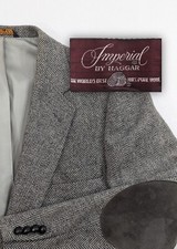Haggar Tweed Wool Blazer Suit Jacket Gray Herringbone Wool About 44R 46" Chest