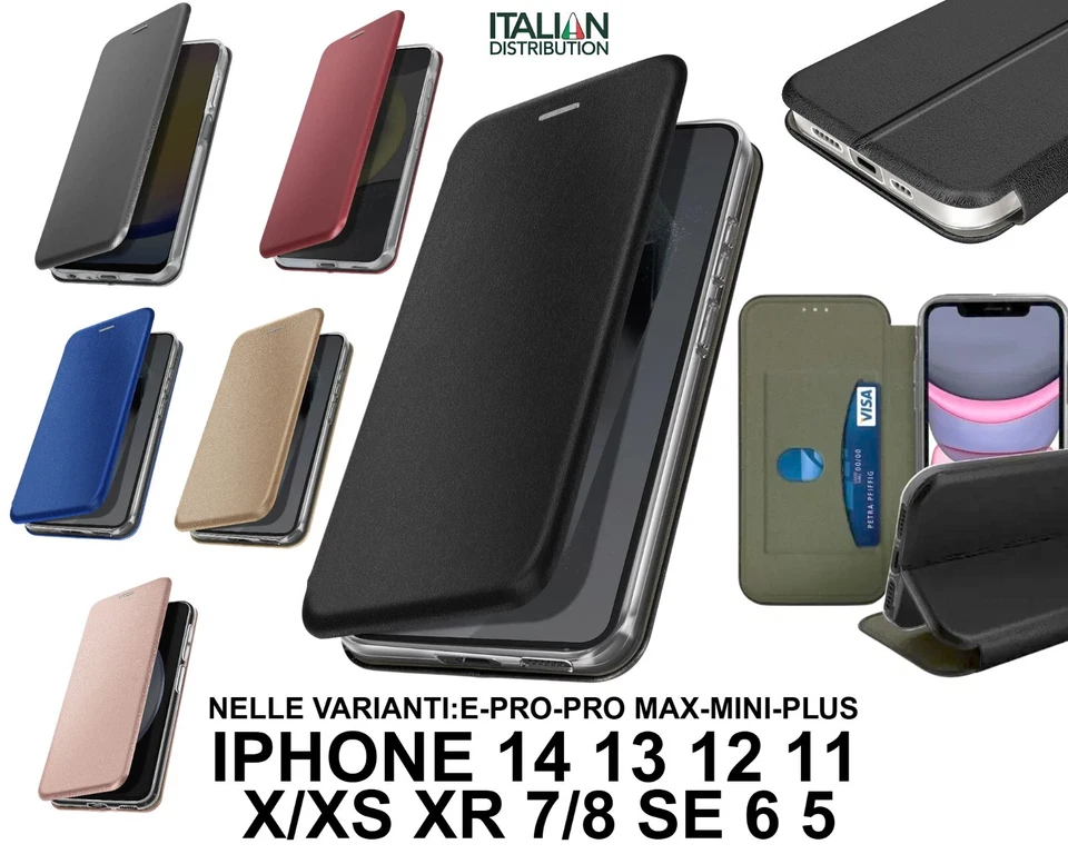 Custodia a portafoglio per APPLE IPHONE 14 13 12 11 X XR Cover a libro - Immagine 2 di 4