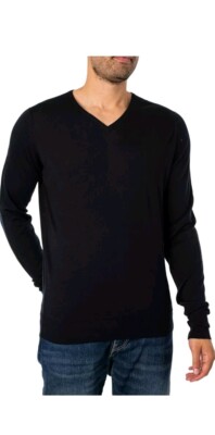 トップス JOHN SMEDLEY SWEATER KNIT Black John Smedley Men's Bobby Black Extra Fine Merino V-neck Sweater