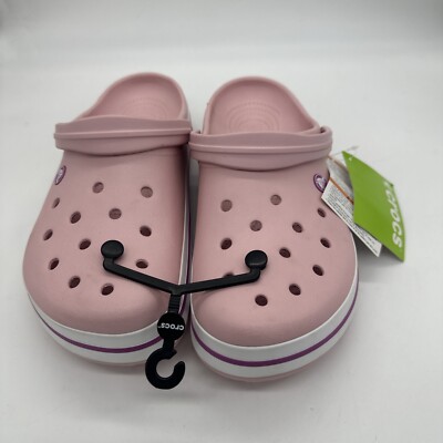 Crocs Unisex Crocband Clog Shoes, Pearl Pink/Wild Orchid Medium Size 12.