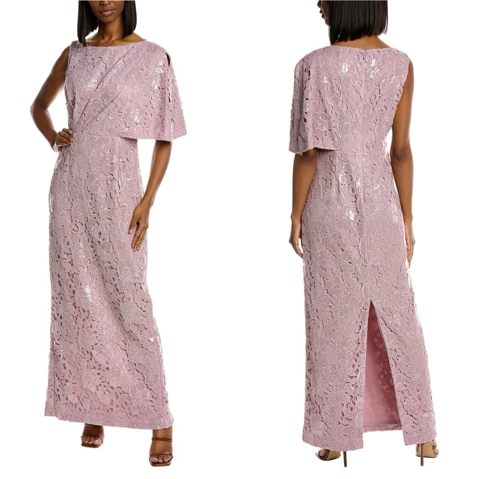 NWT JS Collections Arabella Sequin Guipure Lace Pleated Gown in Amethyst size 2 - Image 4 of 4