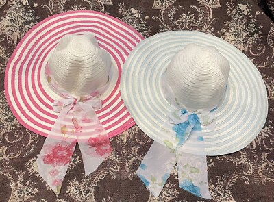 Womens Floppy Sun Hat  Wide Brim Stripes For Spring, Summer, Beach. Lots Of 2