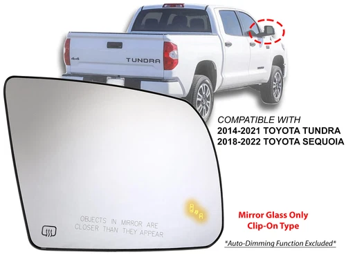 Mirror Glass for TUNDRA 2014-2021 SEQUOIA 2018-2022 Blind Spot Passenger Side