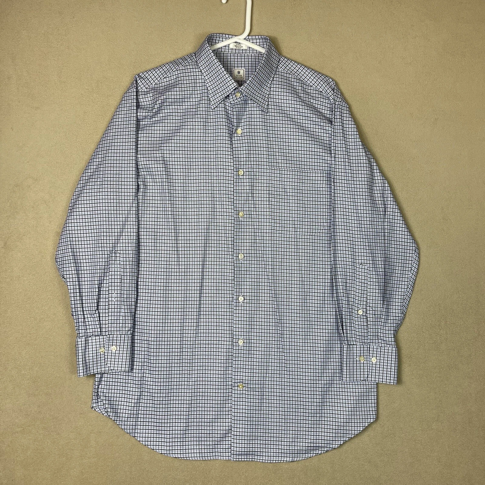 Peter Millar Shirt Men Large Blue White Black Plaid Preppy Casual Adult