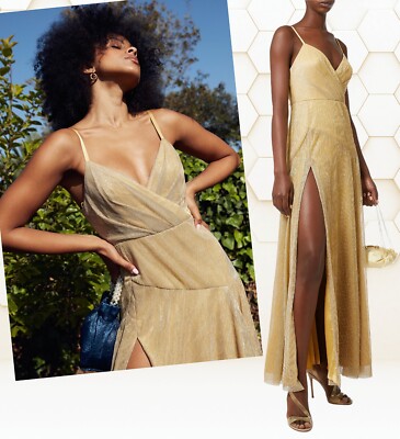 Fame And Partners The Tatum Pleated Gold Dress Gown 12