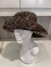 Fischerhut Raffia braun reetgedeckt Raffia 1950er Kunststoff Cloche Sonne Schleife Event