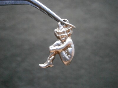 Cornish Pixie Piskie Vtg Double Side Sterling Silver Bracelet Charm Pendant 2.4g
