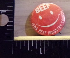 De colección 1970 BEEF Smiley Face Iowa Beef Industry Council 1.25" botón Pinback.