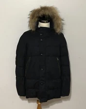 NWT Men's GALLOTTI Raccoon Trim Wool Coat, 46 US, X-Large, Navy