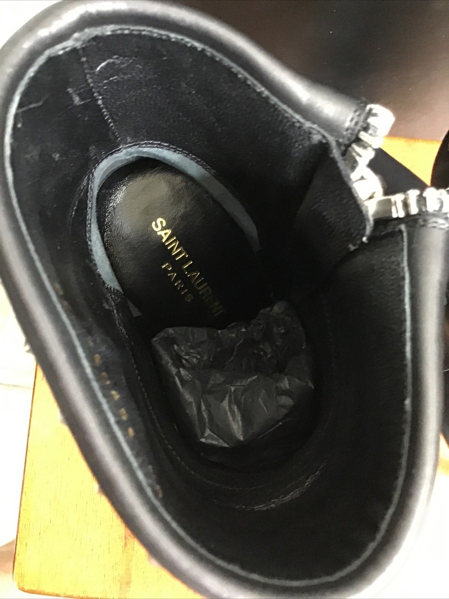 Saint Laurent Ankle Boot Black Paris Stiletto Flap Silver ZIP Stud