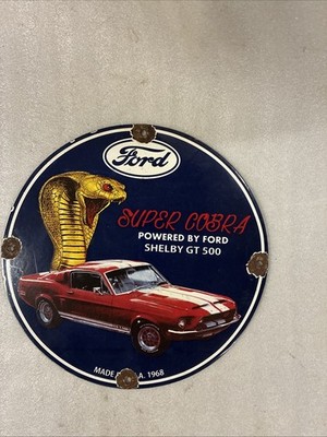 Ford Super Cobra Shelby GT 500 1968 Porcelain Sign 12  Mustang