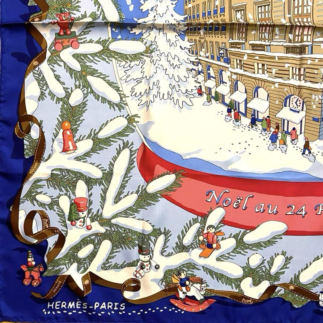 Hermes Scarf Noel au 24 Faubourg 90 cm silk blue Carre Christmas 35" image 4