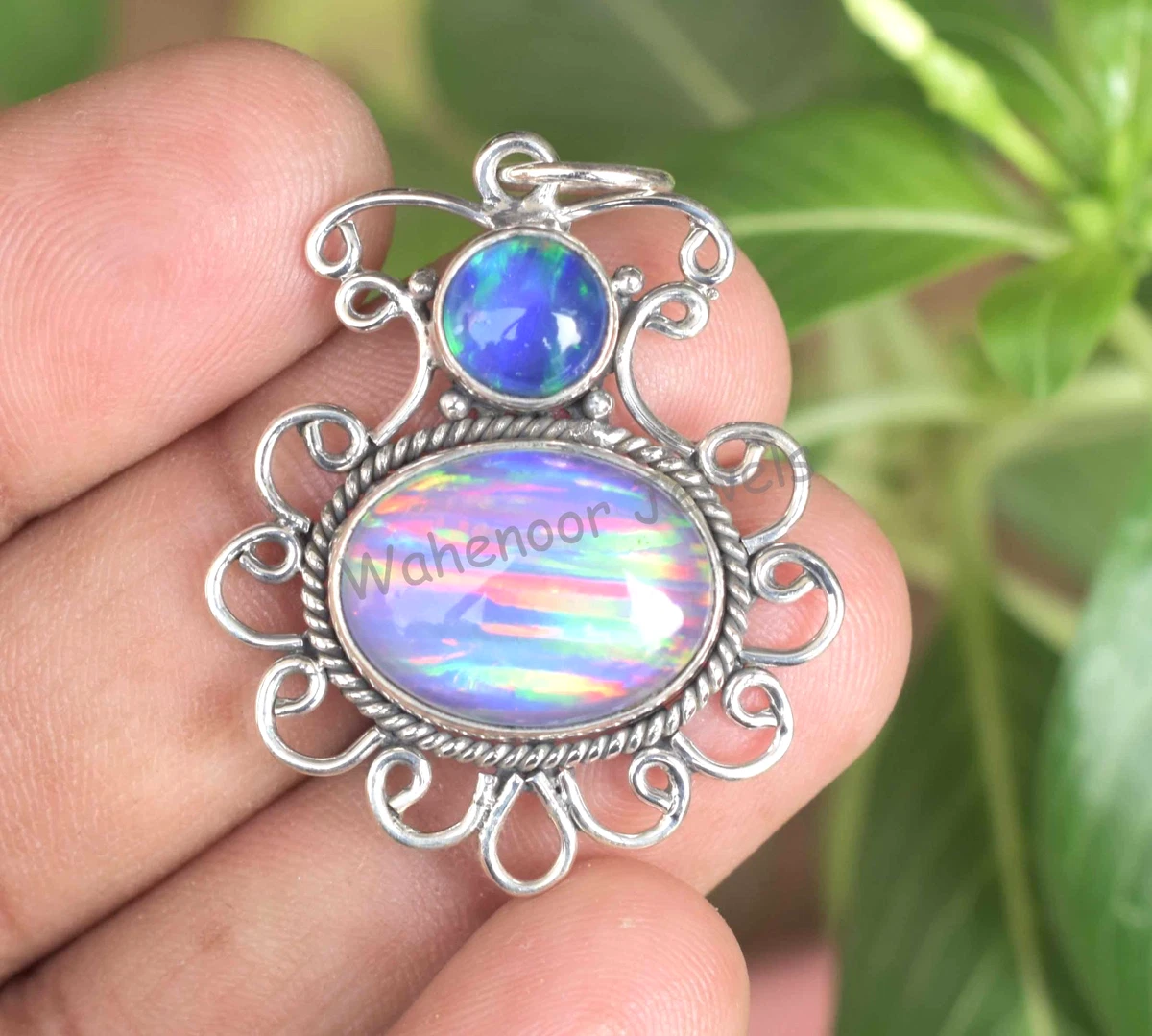 Fire Opal Rainbow Oval 10x8mm Cz 14k White Gold Plate 925 Sterling Silver Ring e