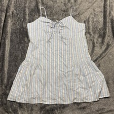 Aerie Pinstriped Monaco Blue Nautical Mini Dress Ruched Top Size Large