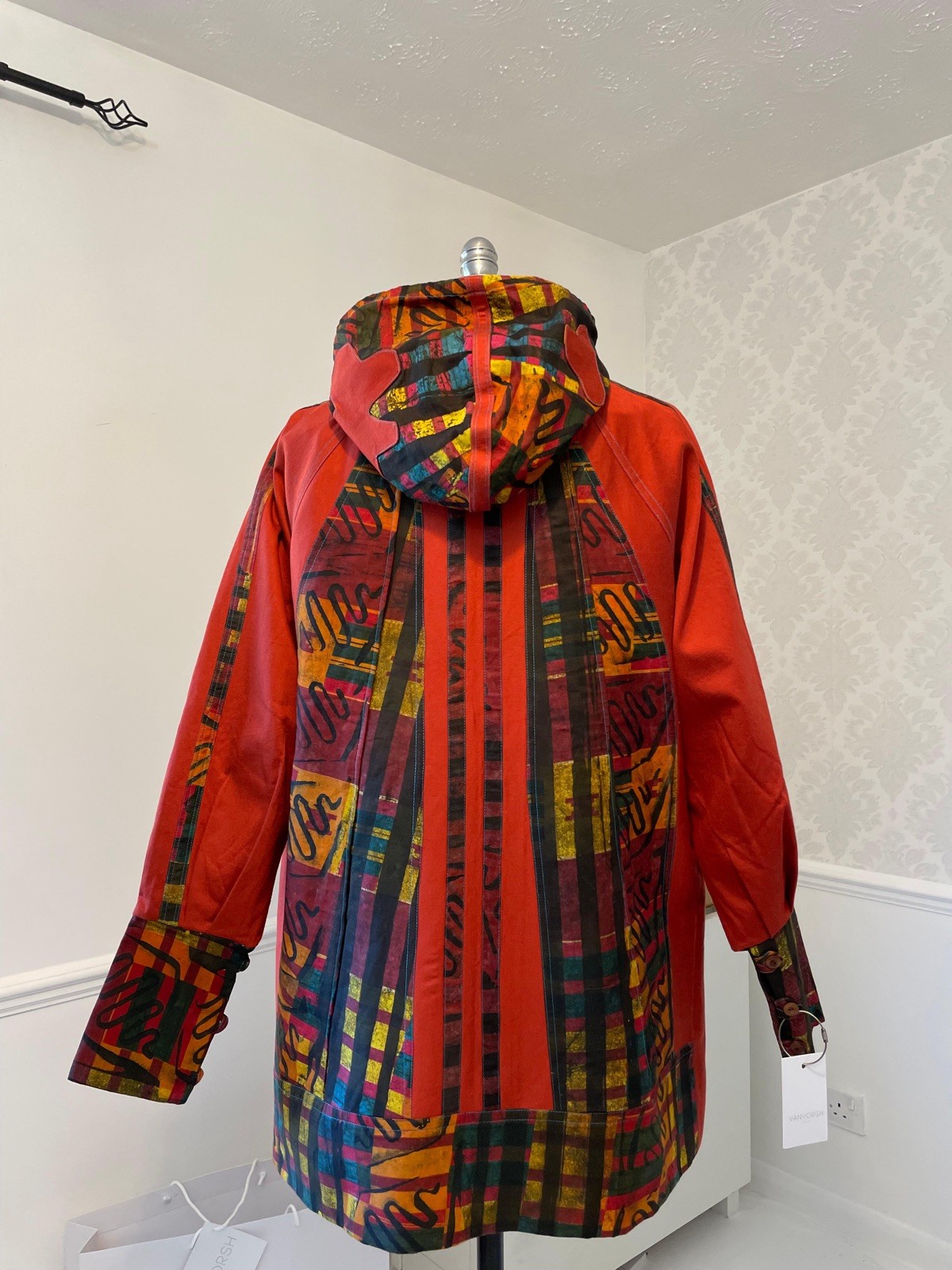 Designer African  Hoodie Jacket | Mixed Denim,Khaki & Leather | Unique  Unisex image 6