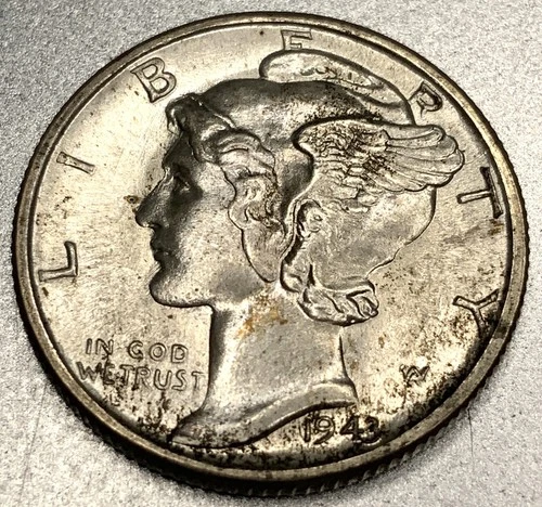 1943 P Mercury Dime UNC Uncirculated 90% Silver 10c US Coin -ST990