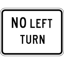 Lyle R3-2P-24Ha No Left Turn Traffic Sign, 18 In H, 24 In W, Aluminum,