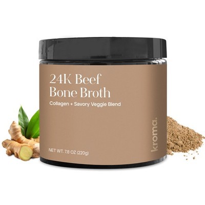 Kroma 24K Beef Bone Broth Powder - 10 Servings Jar, 7.8 Oz   100 Grass Fed Gl...