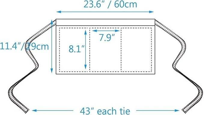 Delantal de cintura con 3 bolsillos - Delantales cortos negros camarera camarero servidor Foto 4 de 4