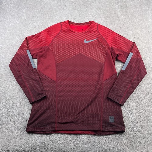 Nike Shirt Mens Large Red Pro Hyperwarm Fitted Compression Thermal Base Layer