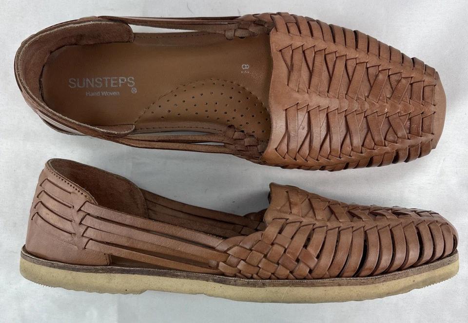 Sunsteps Men's Hand Woven Brown Leather Slip on  Shoes Size 8.5 - Image 2 of 4