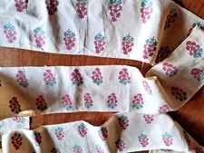 Late 19th Century Flower Embroidered Linen Ribbon Lined Silk - 285cm x 14cm