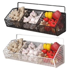 Image of Wall Mounted Kitchen Storage Basket Onion Ginger Garlic Shelf Condiments