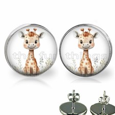 Watercolor Art Print Safari Giraffe Girls Stud Earrings Fashion Jewelry Gifts