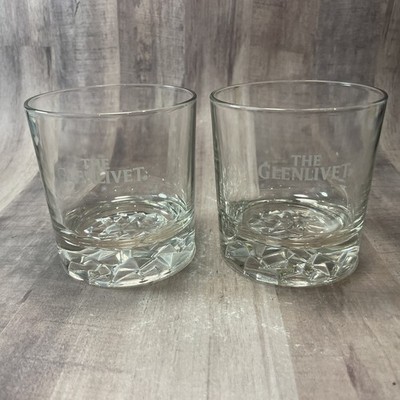 Set of 2 The Glenlivet Scotch Whiskey Glass Rocks Glasses Etched Ice Prism 10oz
