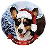 Holiday Pet Gifts Cardigan Corgi Tri Dog Santa Hat Porcelain Ornament