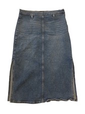 Calvin Klein Y2K Denim Midi Skirt Womens 10 Blue Stretch Straight Side Zip Slit