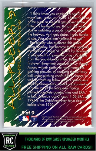 1995 Fleer All-Fleer 9 Greg Maddux #9 Atlanta Braves - Picture 2 of 2