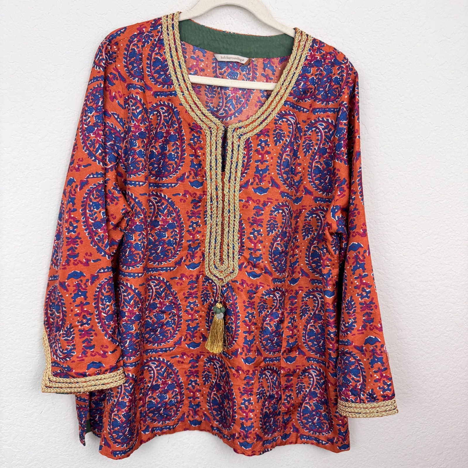 Soft Surroundings Womens Moraccan Tassled Tunic Top Blouse Size 1X Boho Orange