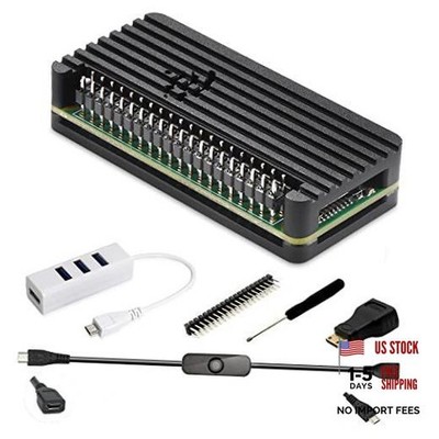 Pi Zero Aluminum Case Kit with Pin Header, OTG Hub, HDMI Adapter, On/Off