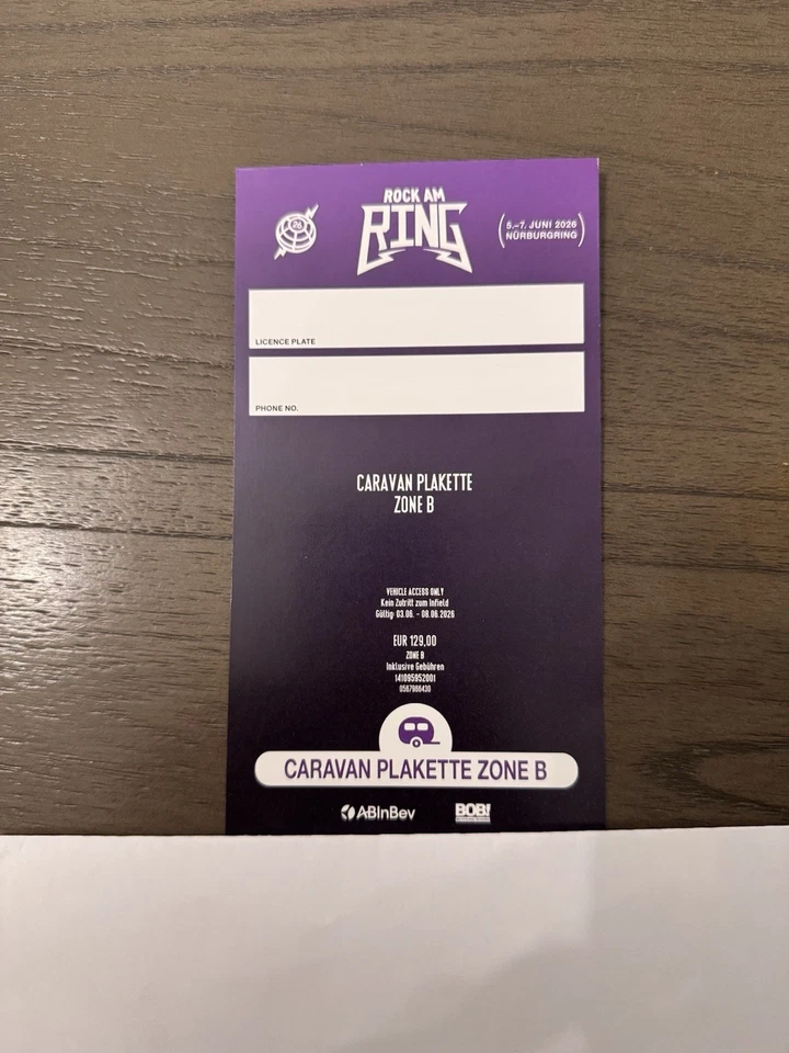 2026 Rock Am Ring Parkausweis Zone B