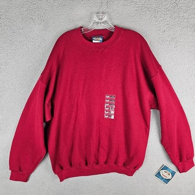Brittania Sweatshirt Mens XL Red Fleece Lined Comfort Fit Long Sleeve Crew Neck