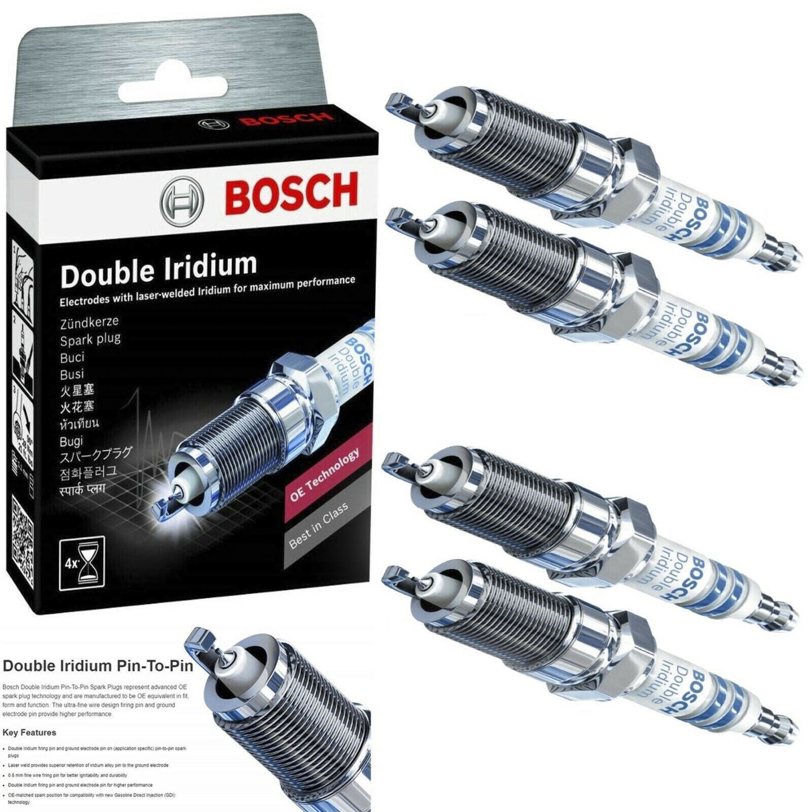 4Pcs OE Double Iridium Spark Plug 9619 For 2009-2014 ACURA TSX L4-2.4L